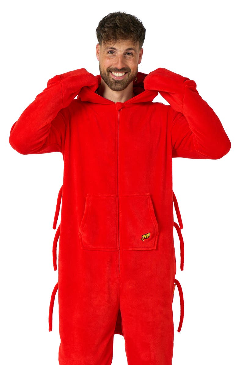 OppoSuits Lobster Hooded Fleece Costume Jumpsuit, Alternate, color, Red