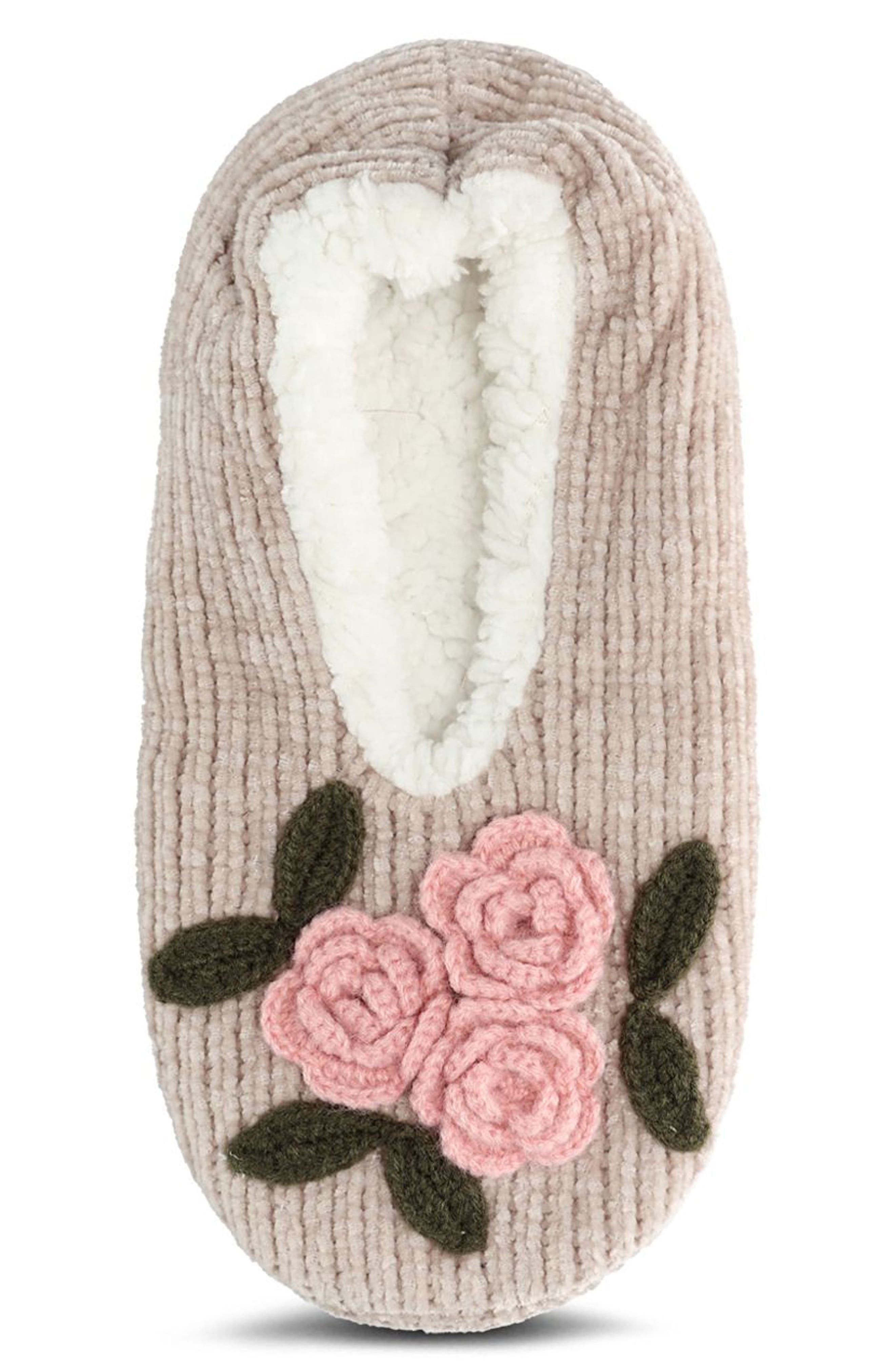 Coming Up Roses Faux Shearling Lined Slipper Socks, Alternate, color, TAUPE