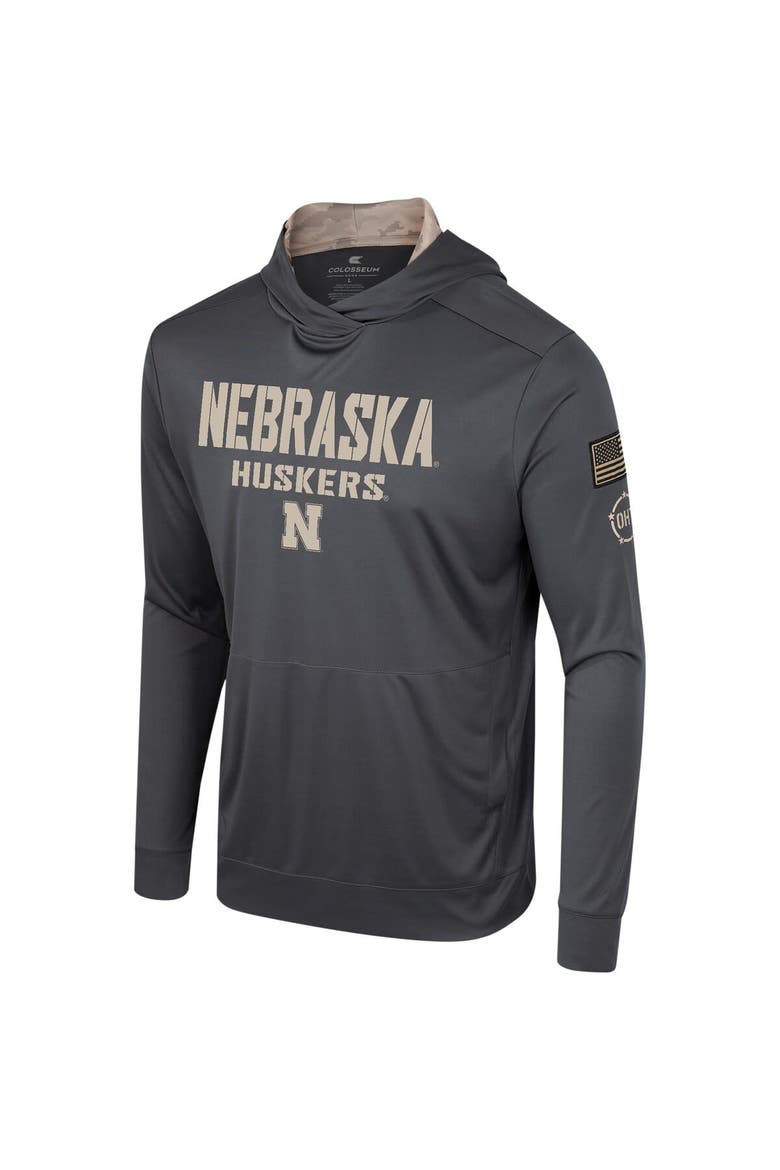 Men's Colosseum Charcoal Nebraska Huskers OHT Military Appreciation Long Sleeve Hoodie T-Shirt, Alternate, color, Charcoal