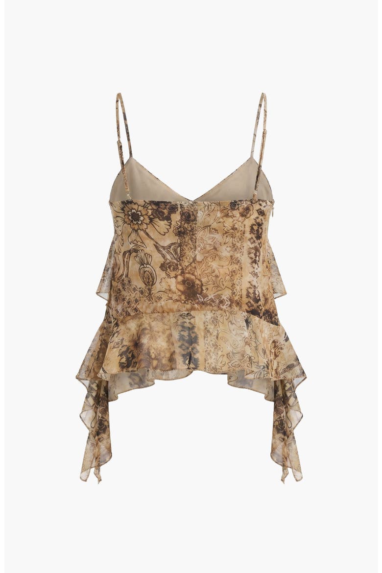 Ruffled Lightweight Layered Hem Spaghetti Strap Top, Main, color, Brown