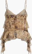 Modenaire Ruffled Lightweight Layered Hem Spaghetti Strap Top