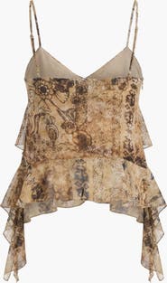 Modenaire Ruffled Lightweight Layered Hem Spaghetti Strap Top