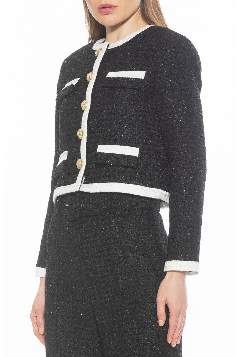 Rose Tweed Jacket, Alternate, color, BLACK