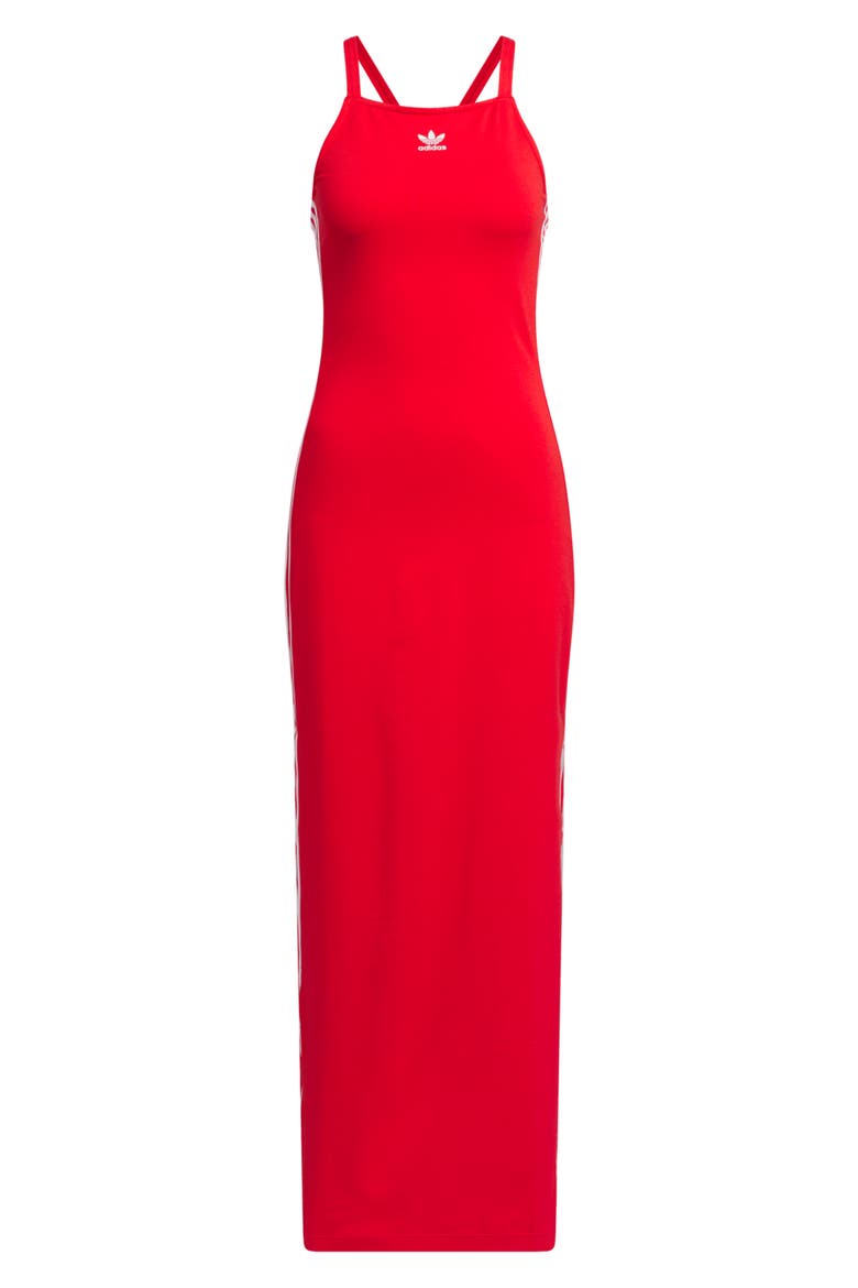 Adicolor 3-Stripes Maxi Dress, Main, color, BETTER SCARLET