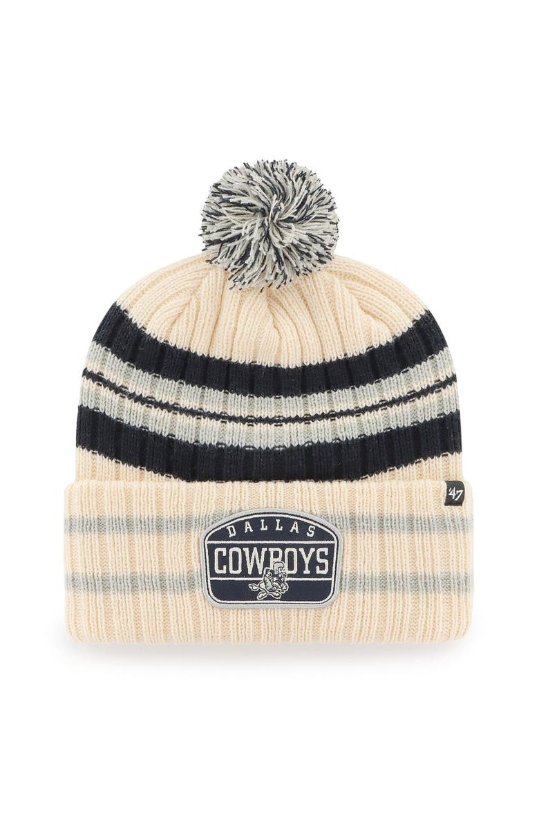 '47 Men's '47 Cream Dallas Cowboys Hone Patch Cuffed Knit Hat with Pom, Main, color, 