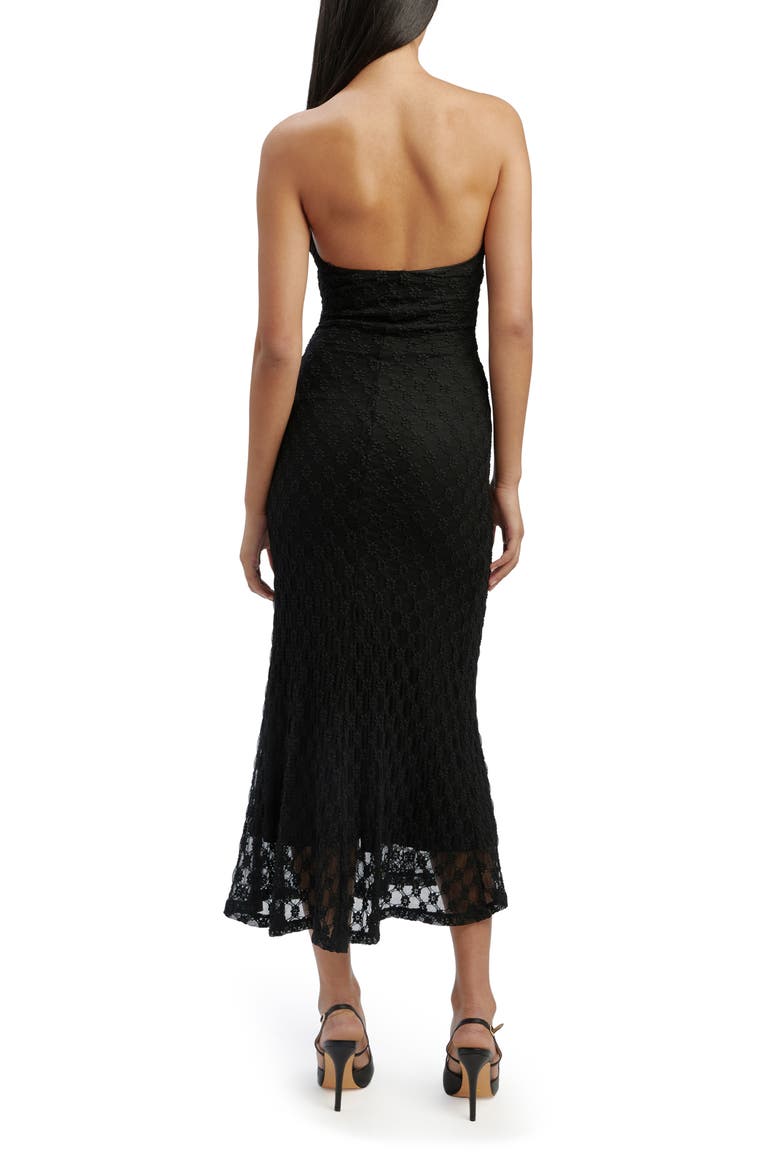 Adoni Floral Embroidered Mesh Strapless Midi Dress, Alternate, color, BLACK
