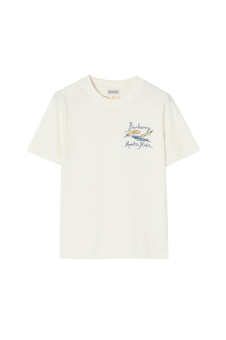 Feather Print Cotton T-shirt, Alternate, color, Chalk white