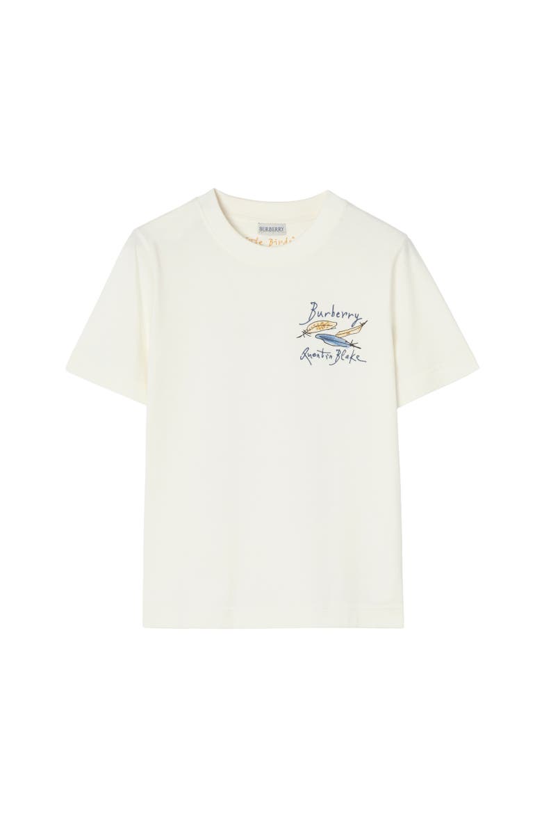 Burberry Feather Print Cotton T-shirt, Alternate, color, Chalk White