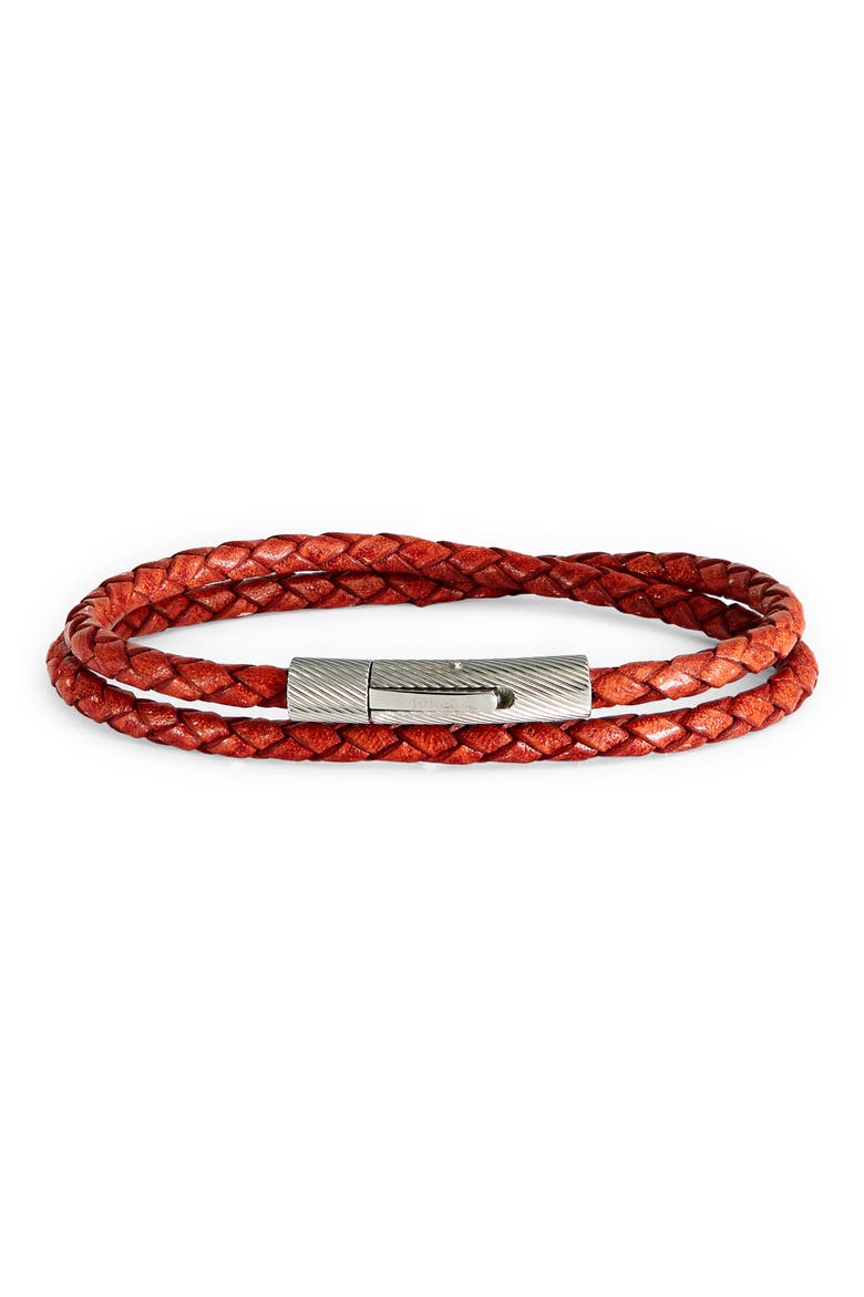 Braided Leather Wrap Bracelet, Main, color, RED