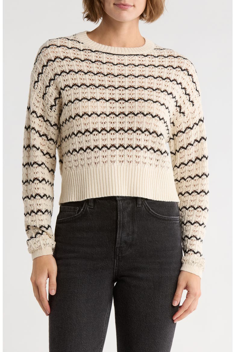 Stripe Open Stitch Sweater, Main, color, WHITE BEACH