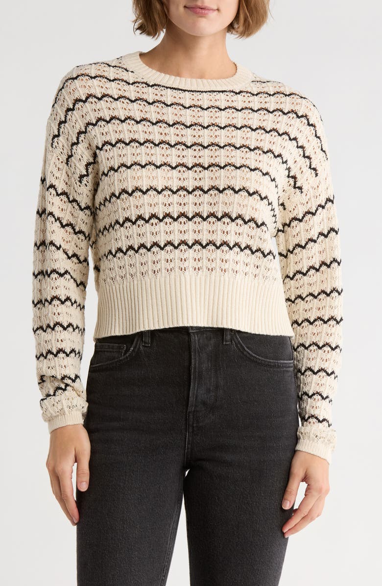 RD Style Stripe Open Stitch Sweater, Main, color, White Beach