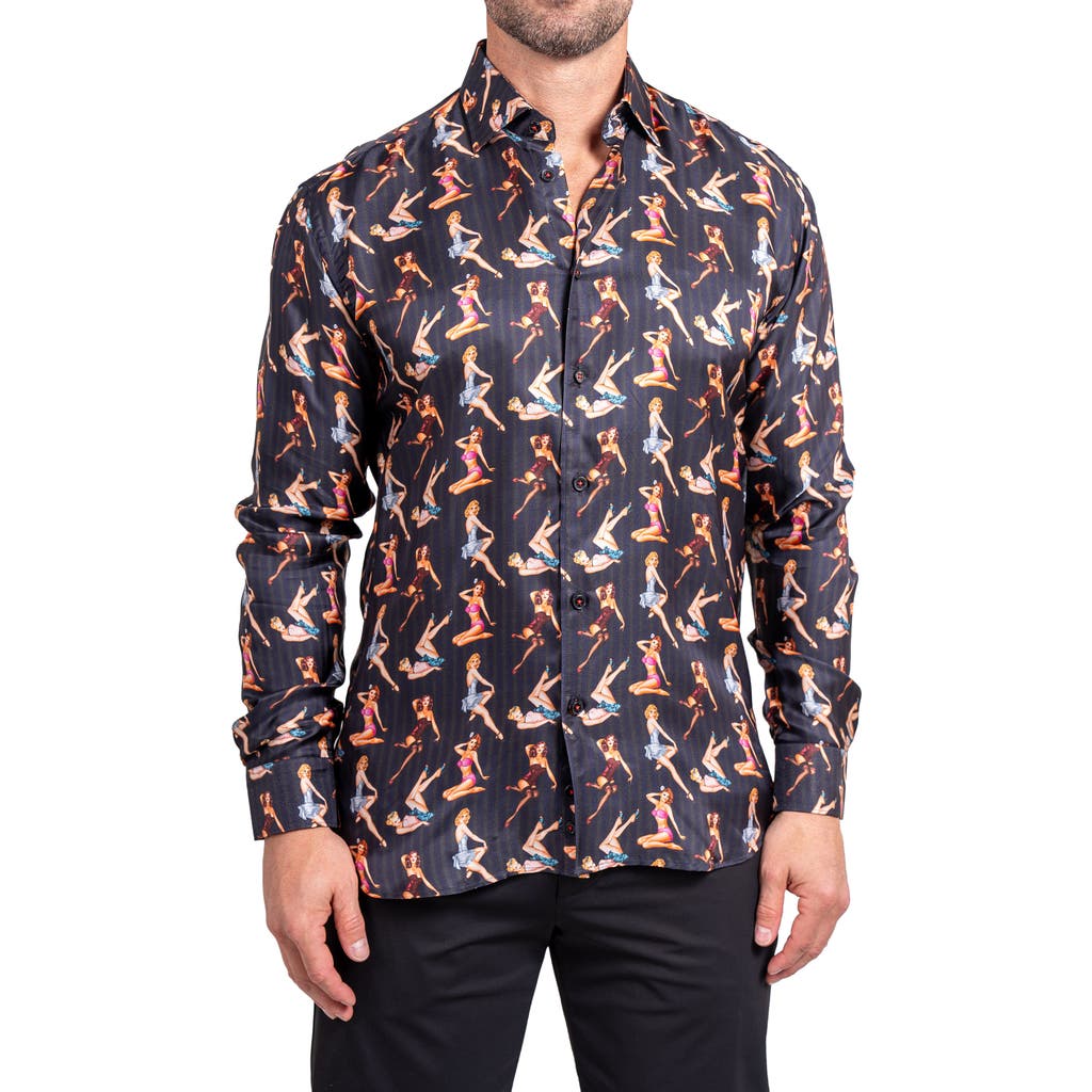 Maceoo Fibonacci Ascension 0221 Pin-up Print Contemporary Fit Button-up Shirt In Multi