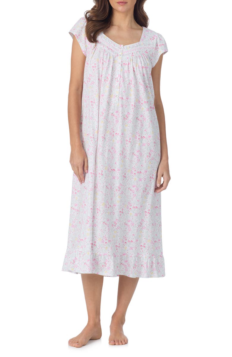 Eileen West Cap Sleeve Cotton Jersey Nightgown, Main, color, White Multi