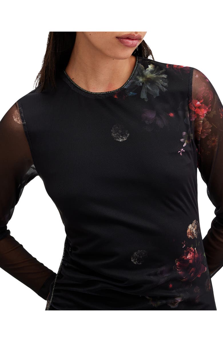 AllSaints Nora Floral Sparkle Long Sleeve Dress, Alternate, color, Mortem Black