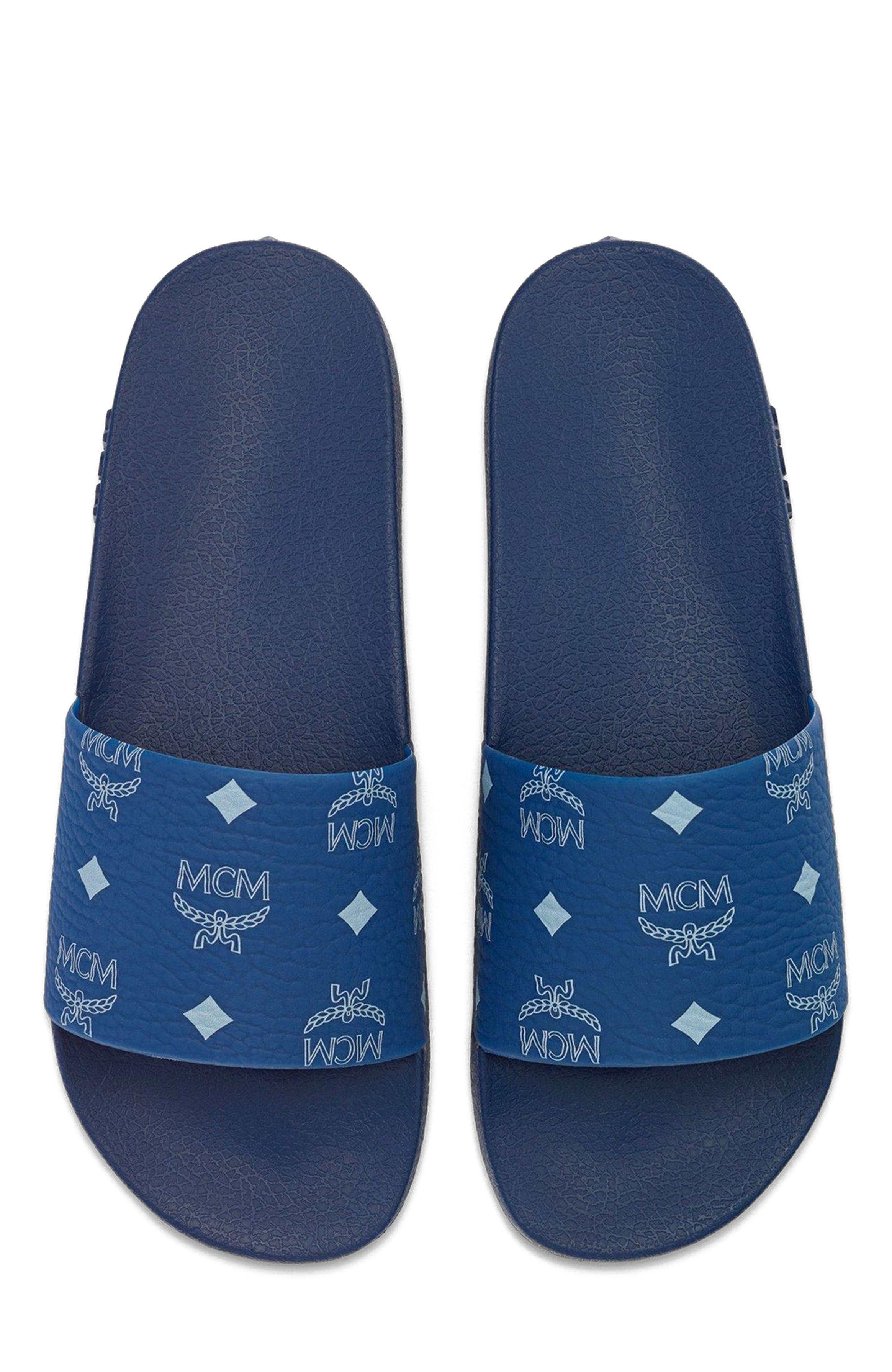 Monogram Print Rubber Slides, Alternate, color, Blue
