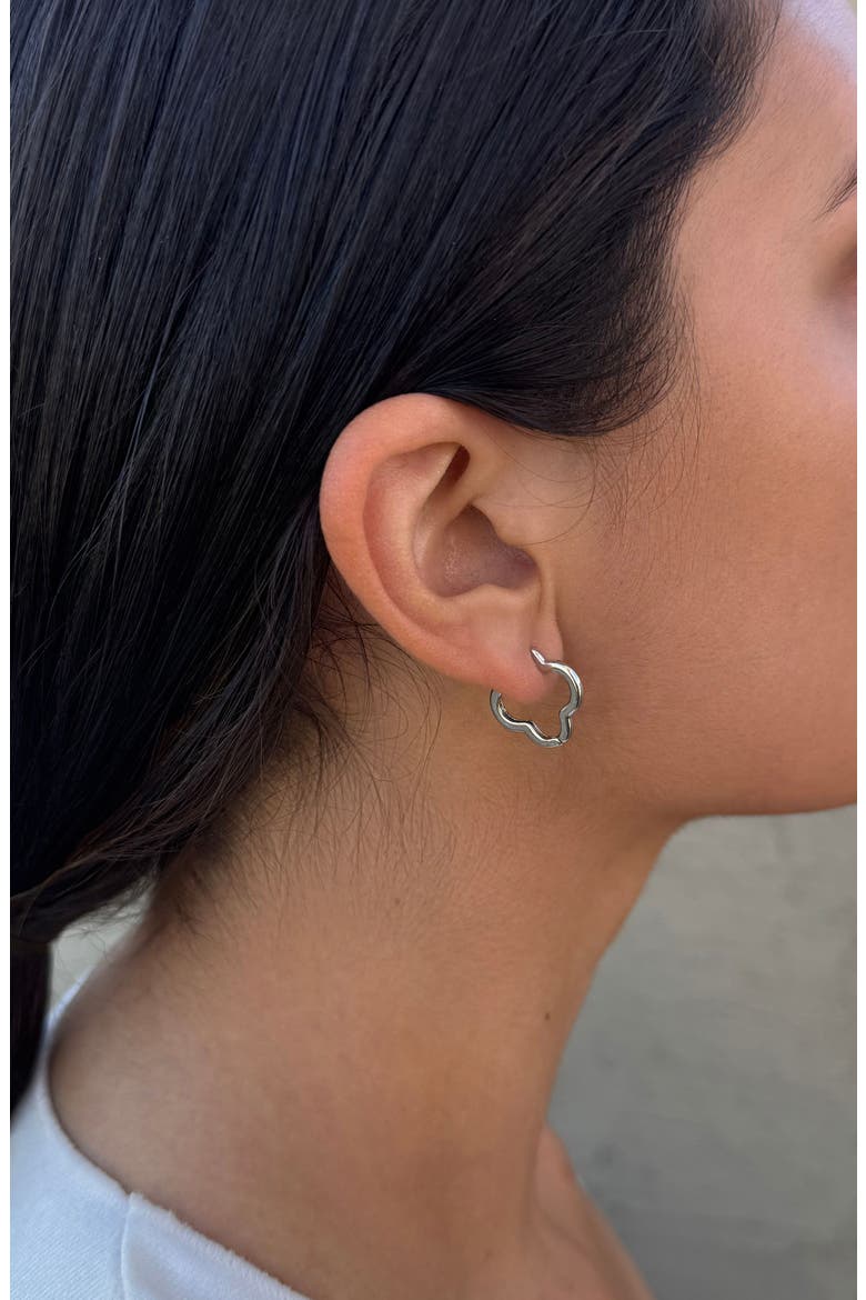 Clover Hoop Earrings, Alternate, color, SILVER