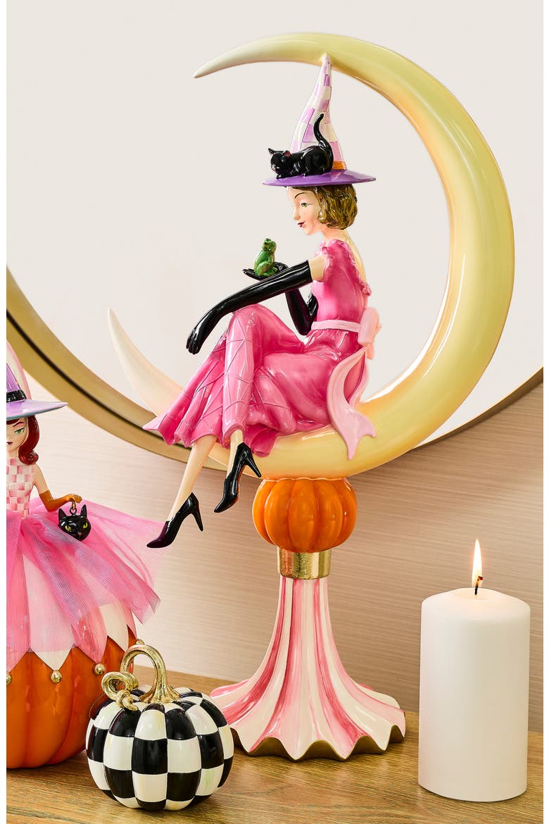 Glam-O-Ween Witch on Moon Figurine, Alternate, color, PINK