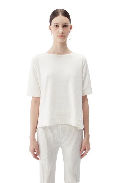 Box-Cut Cotton Silk Cashmere Blend T-Shirt
