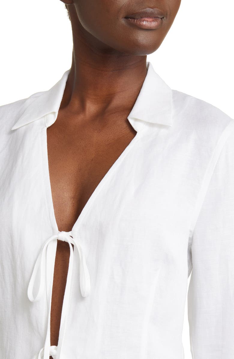 BLANKNYC Tie Front Linen Blend Shirt, Alternate, color, 
