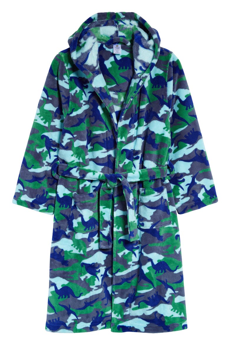 Kids' Hooded Plush Robe, Main, color, BLUE DEL MAR DINO CAMO