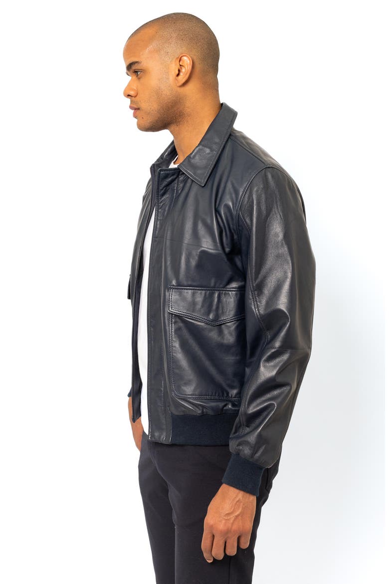 Leather Bomber Jacket, Alternate, color, NAVY
