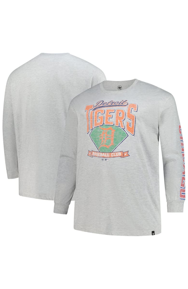 '47 Men's '47 Gray Detroit Tigers Big & Tall Distressed Franklin Long Sleeve T-Shirt, Main, color, Gray