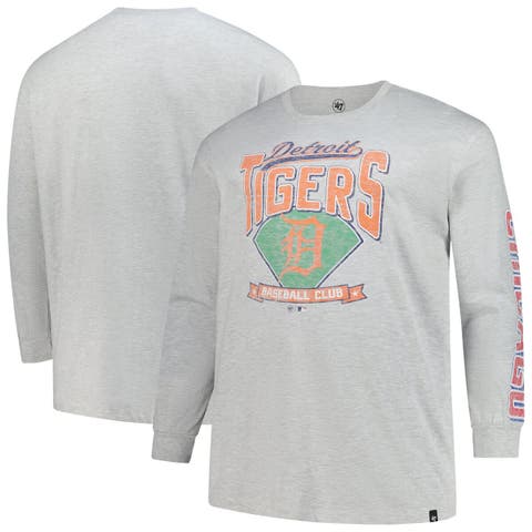 Men's '47  Gray Detroit Tigers Big & Tall Distressed Franklin Long Sleeve T-Shirt