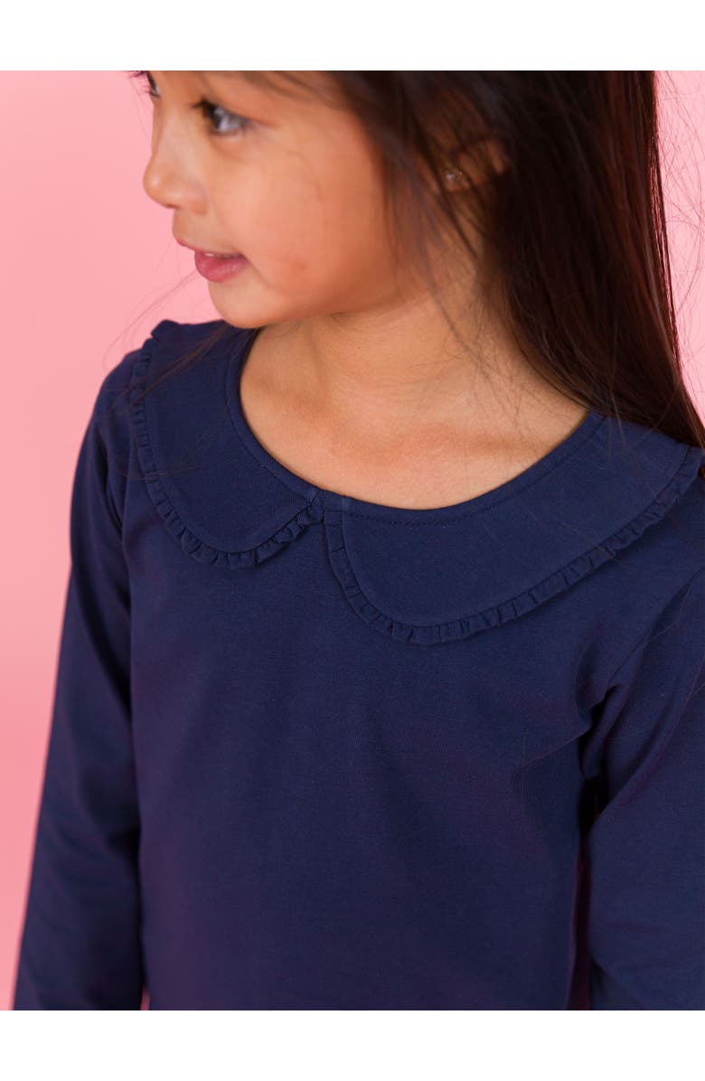 RuffleButts Knit Long Sleeve Ruffle Peter Pan Tee, Alternate, color, Dark Navy