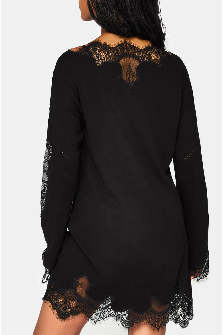 Stormwoken Lace Trim Knit Mini Dress, Alternate, color, Black