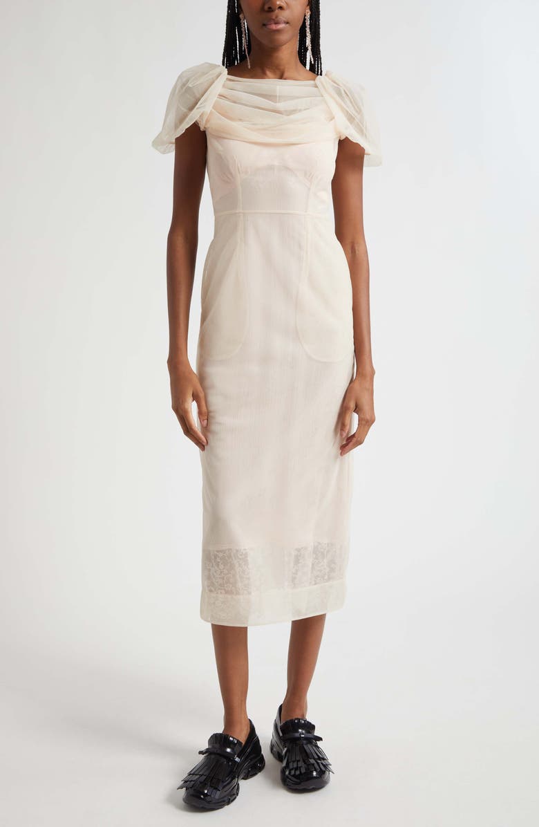 Simone Rocha Sheer Sculpted Gathered Bust Dress, Main, color, Nude