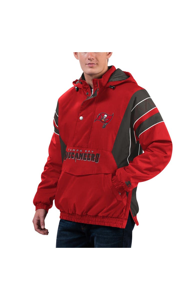 STARTER Men's Starter Red/Pewter Tampa Bay Buccaneers Home Team Half-Zip Hoodie Jacket, Alternate, color,