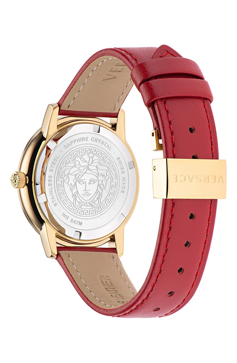 Versace Tribute Diamond Leather Strap Watch, 36mm, Alternate, color,