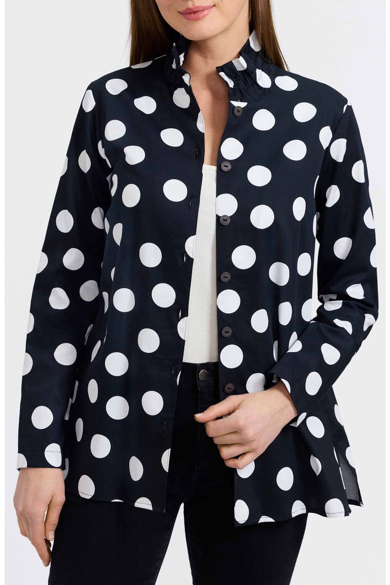 Carolina Dot Print Cotton Button-Up Shirt, Main, color, BLACK/ WHITE