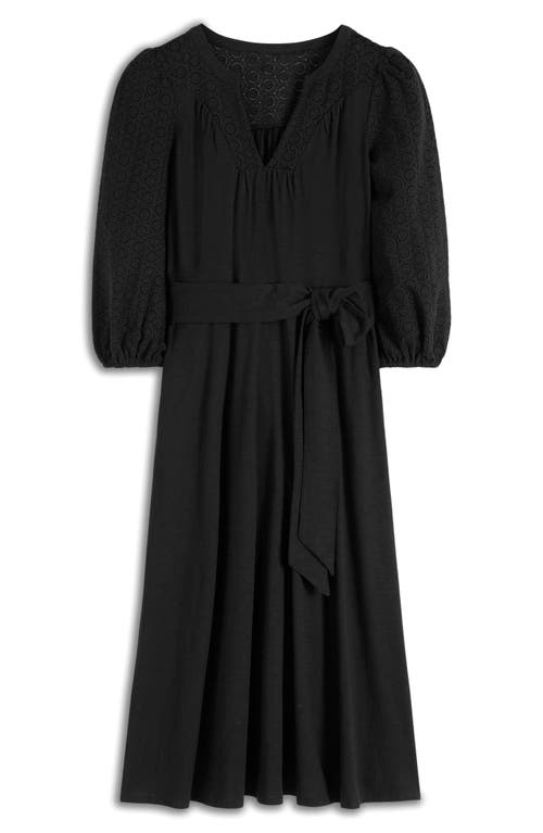 Boden Eden Broderie Anglaise & Jersey Midi Dress in Black 