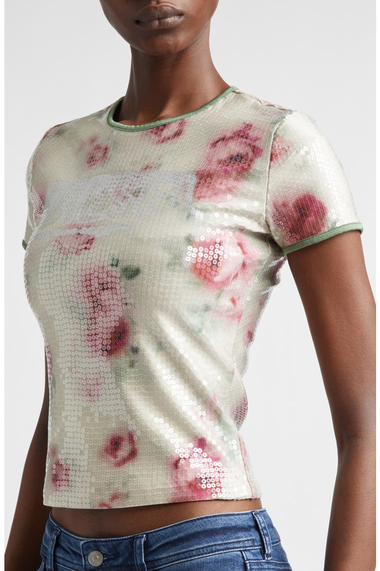Unkyel Logo Sequin Floral T-Shirt, Alternate, color, MEDIUM/ WHITE