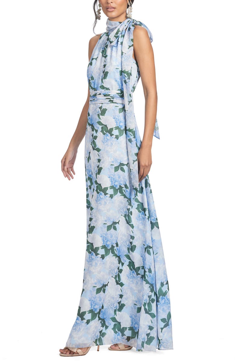 Sachin & Babi Kayla Floral High Neck Gown, Alternate, color, Glacial Peonies