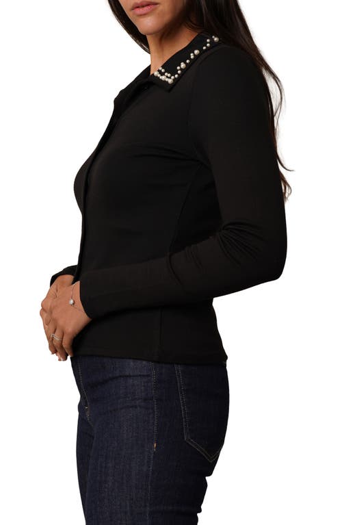 Cyrus Faux Pearl Collar Button-up Shirt In Black