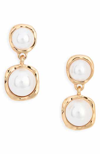 Ettika Double Faux Pearl Drop Earrings