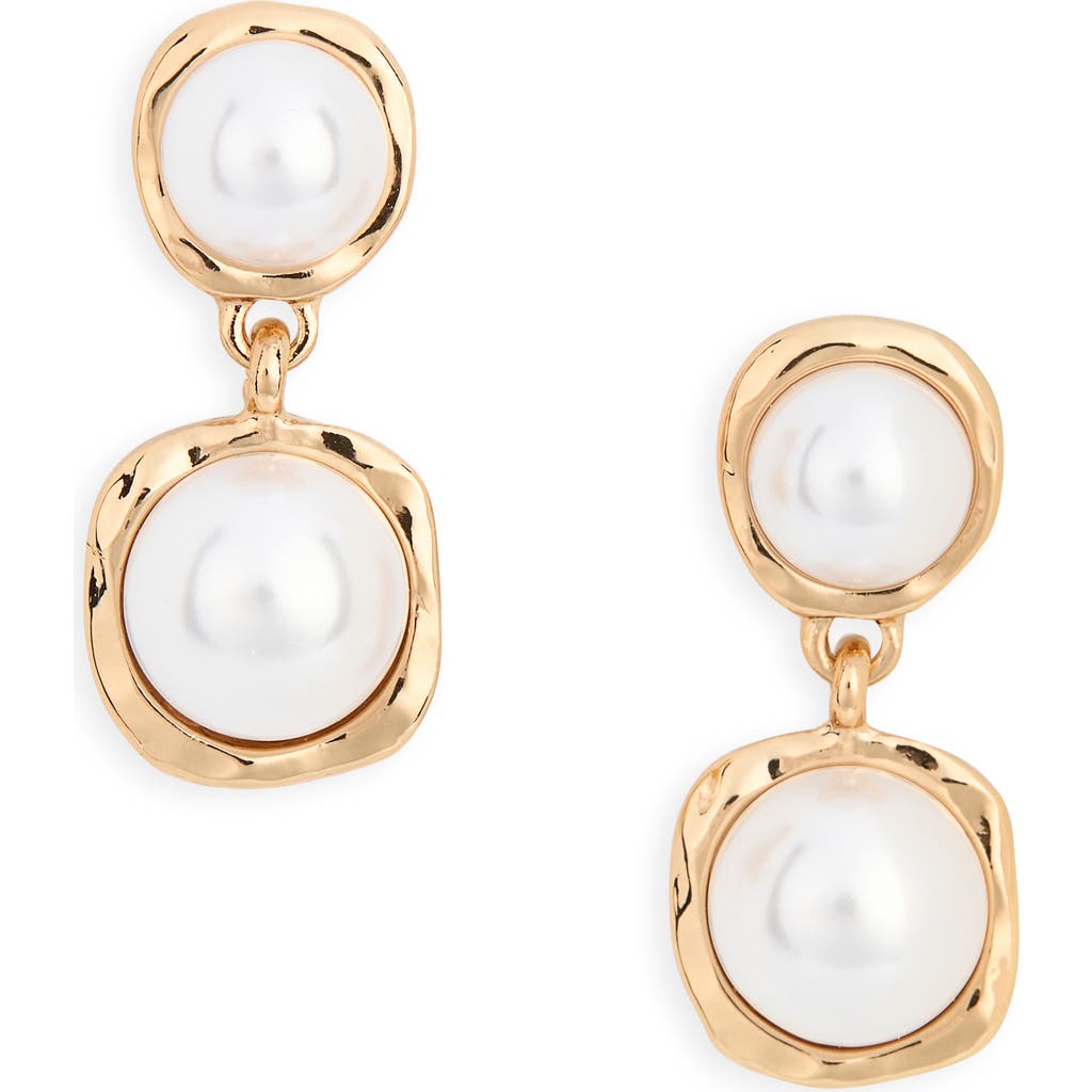 Ettika Double Faux Pearl Drop Earrings In Gold
