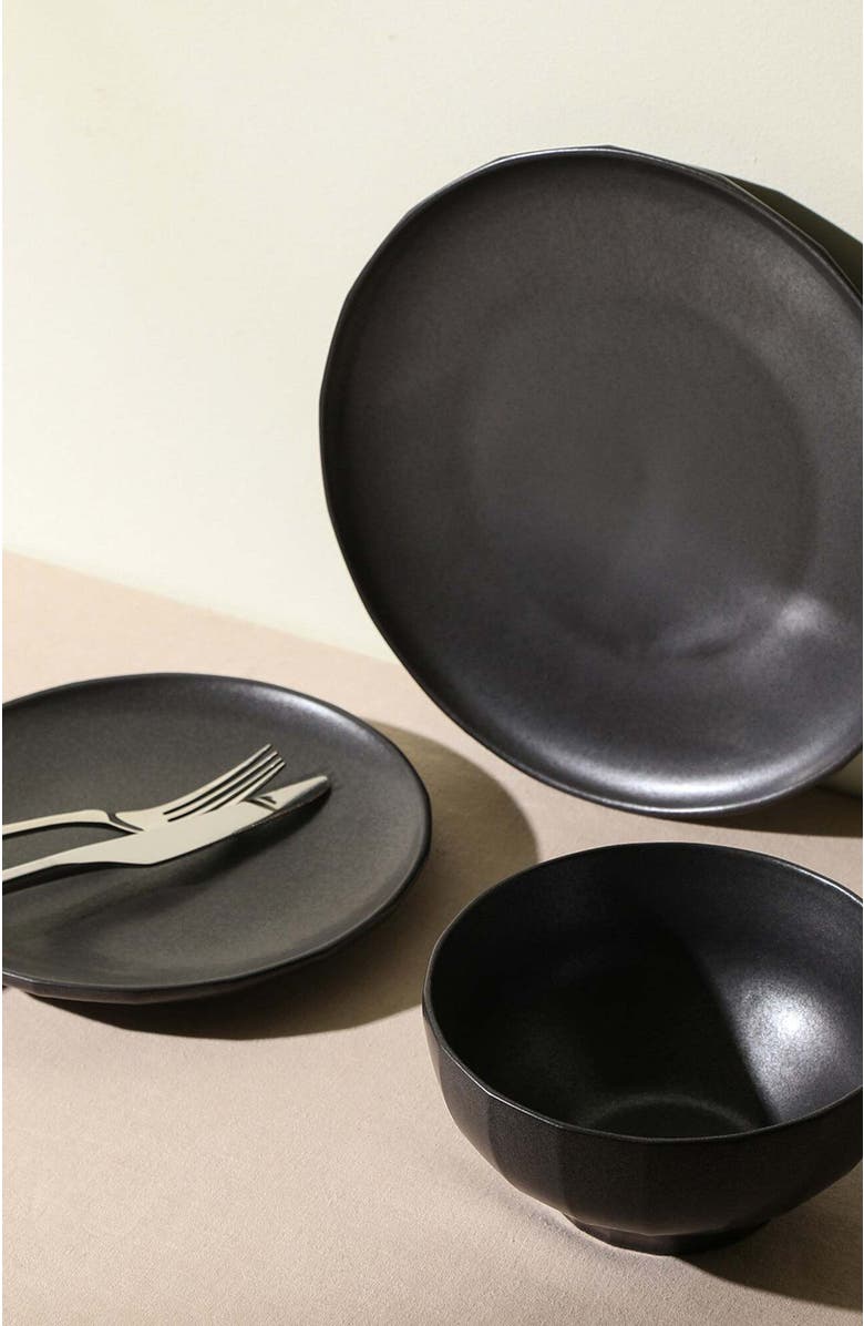Stone Lain Rio Stoneware 12-Piece Dinnerware Set, Alternate, color, Black