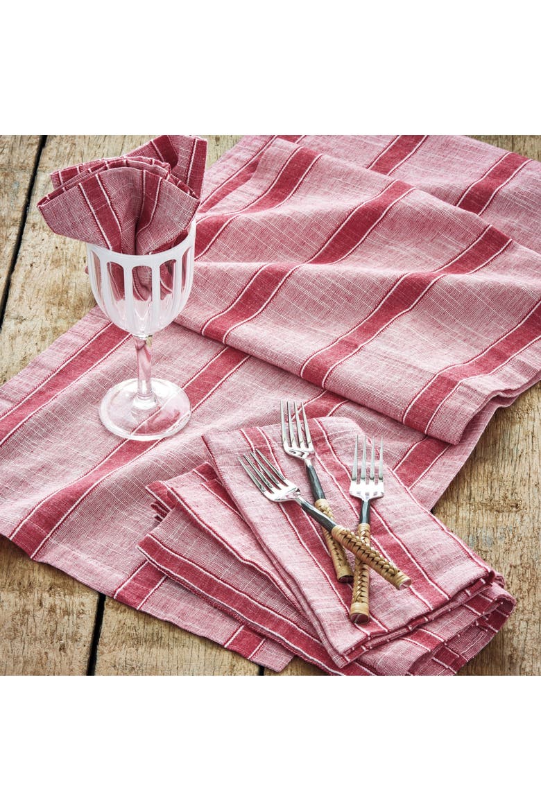 Red & White Stripe Napkin Set/4 Red Multi Cotton Summer, Alternate, color, Red