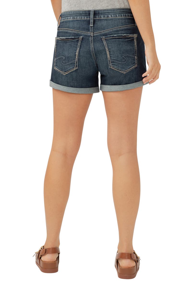 Silver Jeans Co. Curvy Mid Rise Denim Boyfriend Shorts, Alternate, color, Indigo