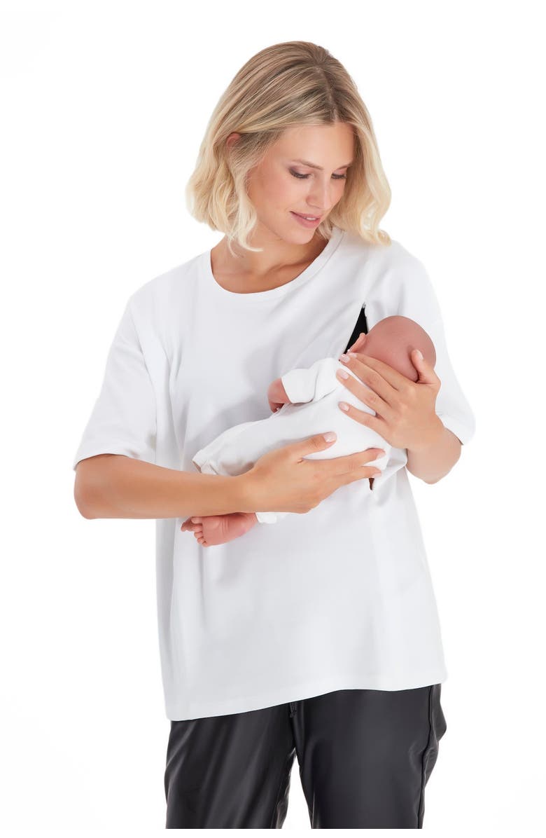 Accouchée Anytime Anywhere Side Zip Maternity/Nursing T-Shirt, Alternate, color, White