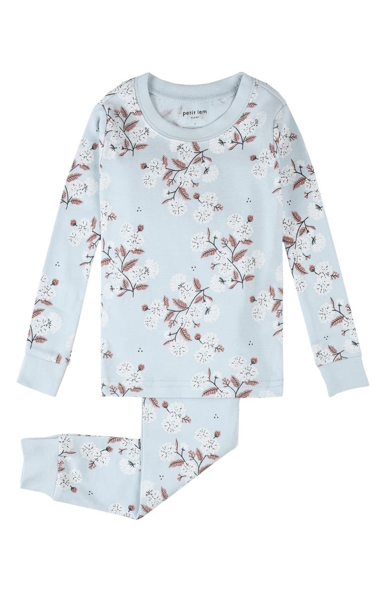 Petit Lem Kids' Hydrangea Print Organic Cotton Fitted Two-Piece Pajamas, Main, color, 
