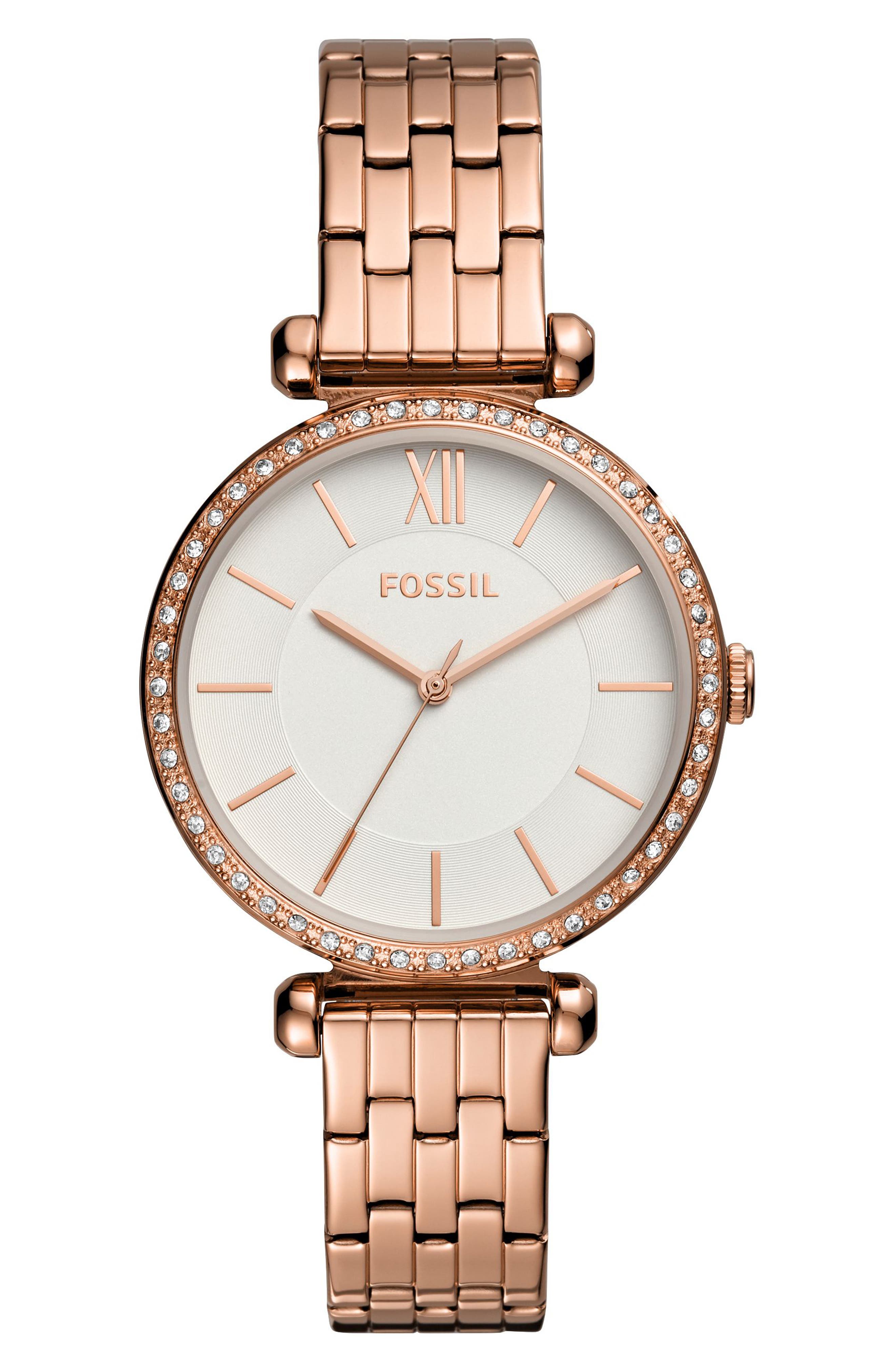 Fossil Tillie Three Hand Quartz CZ Bezel Bracelet Watch, 36mm