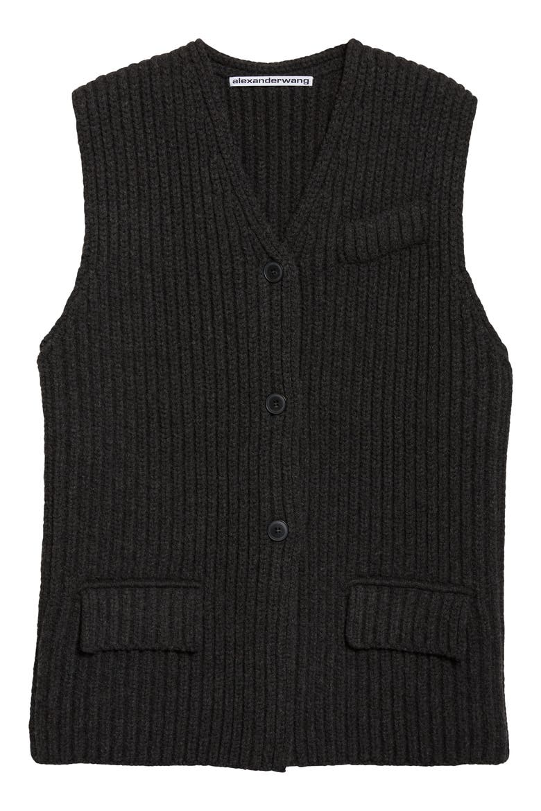 Oversize Rib Wool Button-Up Sweater Vest, Alternate, color, GRAPHITE