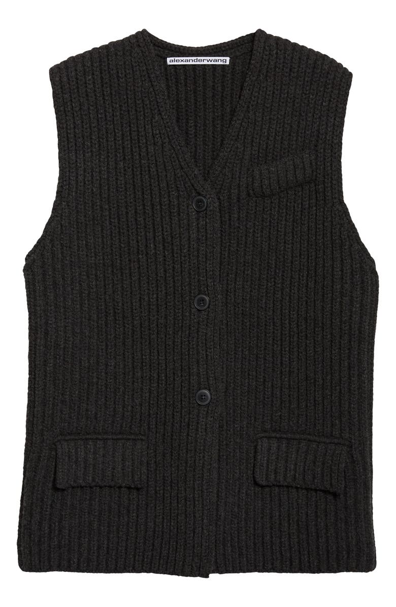 Alexander Wang Oversize Rib Wool Button-Up Sweater Vest, Alternate, color, Graphite