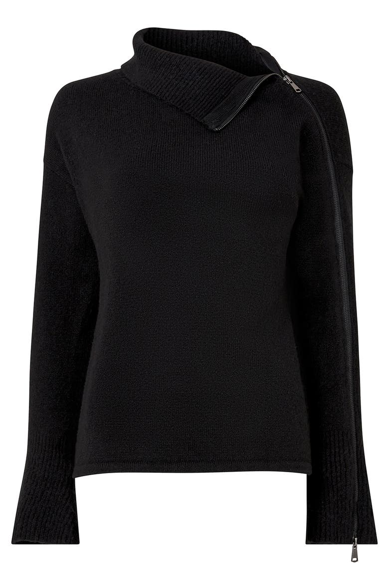 Asymmetrical Zip Neck Pullover Sweater, Alternate, color, BLACK