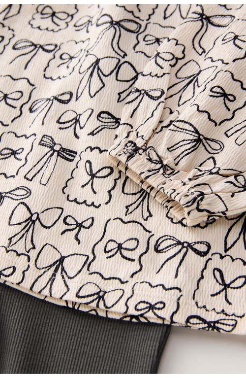 Next Kids' Bow Print Top & Flare Leggings Set In Neutral