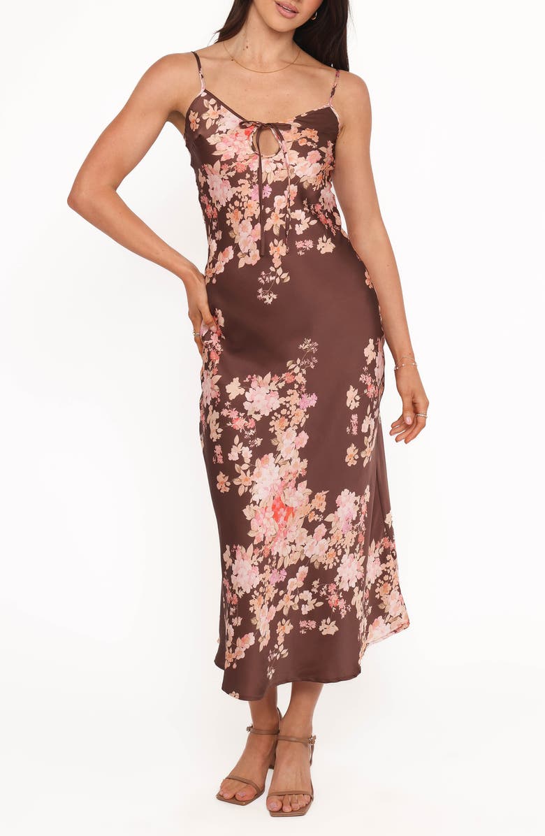 Petal & Pup Jamila Floral Midi Dress, Main, color, Brown Floral